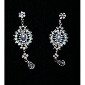 Vtg Joan Rivers Classics Collection Rhinestone Dangle Drop Pierced Earrings